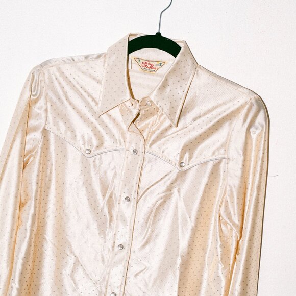 Vintage Champagne Larry Mahan Cowboy Collection Western Shirt w/ Pearl Snaps - Picture 2 of 7